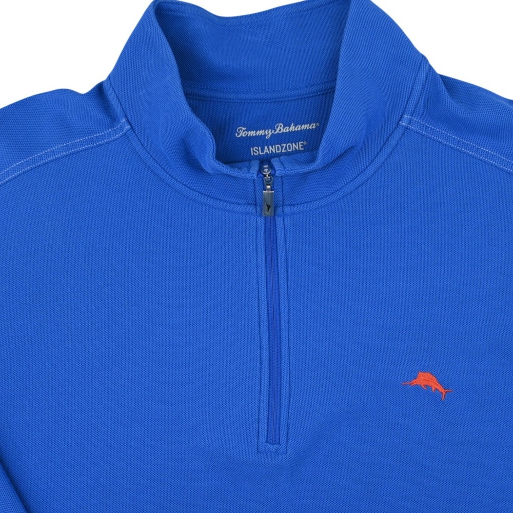 Tommy Bahama IslandZone Mens XL Blue Cotton Emfielder Quarter Zip Pullover